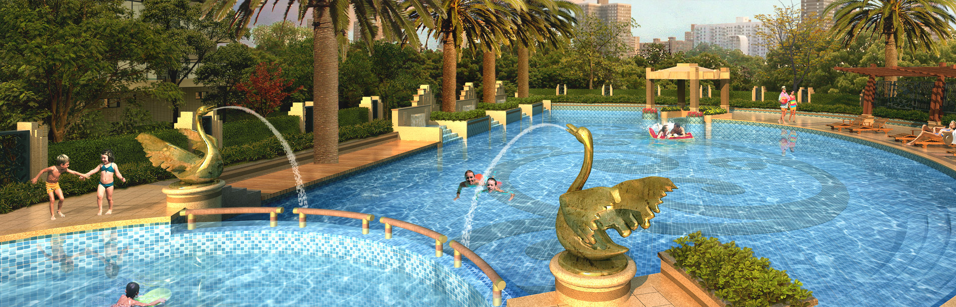 別墅休閑生活（泳池、魚池、水景）